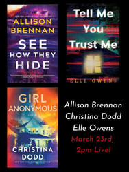 A Suspense-Filled Sunday with Allison Brennan, Christina Dodd and Elle Owens.