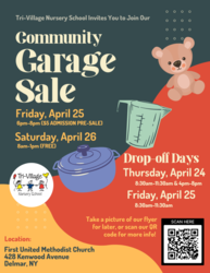 Tri-Village Nursery School Community Garage Pre-Sale $5 Admission