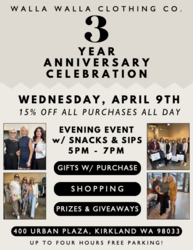 You’re Invited: Walla Walla Clothing Co. 3rd Anniversary Celebration!