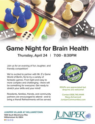 Game Night for Brain Health at Juniper Village at Williamstown!