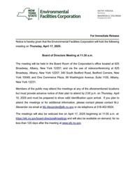 April Meeting of the New York State Environmental Facilities Corporation's Board of Directors