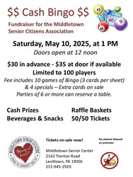 Middletown Senior Citizens Association Cash Fundraiser Bingo