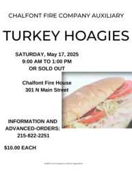 Chalfont Fire Company Auxiliary Spring Turkey Hoagie Sale