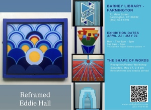 Reframed, art on reclaimed windows, exhibit and poetry workshop at Barney Library in Farmington