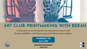 Art Club: Printmaking With Bekah (Registration Required - 10 Seats Available)