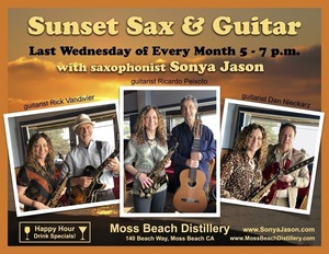 🌤🎷🎸 Sunset Sax & Guitar at Moss Beach Distillery on WED SEP 10 from 5-7pm at Happy Hour, no cover