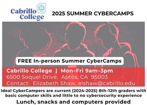 FREE High School Summer CyberCamp June 9–13 at Cabrillo College