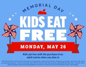 Kids Eat Free at Applebee’s on Memorial Day in New Jersey