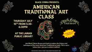 American Traditional Art Class With Black Cobra Tattoos