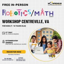 In-Person Free Robotics/Math Workshop for Kids at  Centreville, VA(7-14)