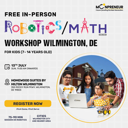 In-Person Free Robotics/Math Workshop for Kids at Wilmington, DE (7-14)
