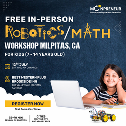 In-Person Free Robotics/Math Workshop for Kids at Milpitas, CA (7-14)