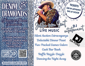 2nd Annual Denim & Diamonds Dinner and Dance July 19th at St. John the Baptist Catholic Church