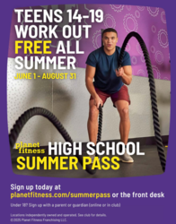 FREE High School Summer Pass at Planet Fitness Now Thru 8/31