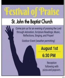 Festival of Praise! Friday, August 1st, Holy Family Parish, Plum PA