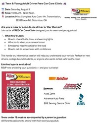 Free Car Care Clinic for Teens and Young adults