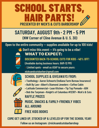 "School Starts, Hair Parts" Free Backpack & School Supplies for the first 100 kids!!