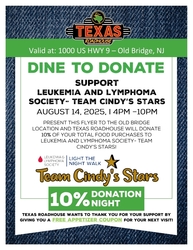 Team Cindy's Stars hosts DINE TO DONATE NIGHT at Texas Roadhouse Aug 14
