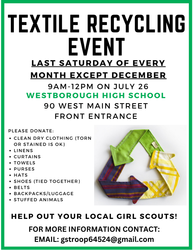 Westborough Girl Scout Textile Drive July 26 9-12 Westborough High School