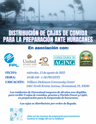 Distribución de Comidas de Emergencia para Personas Mayores de Homestead Durante la Temporada de Hur