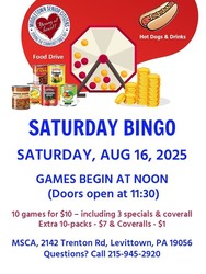 Middletown Senior Monthly Bingo - 10 Games for $10 - August 16 at Noon