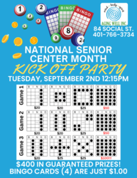 Bingo Kick-off Party and Daily Bingo for all of September! Seniors 55+ Cards just $1