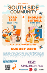 South Side Yard Sale + Shop, Sip & Stroll, Saturday, August 23 10am-5 pm; 65 homes & 47 businesses