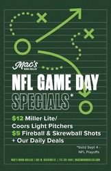 NFL Game Day Deals at Mac’s Wood Grilled