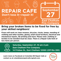Columbia NE Repair Cafe Hosts East Chatham, NY Repair Cafe