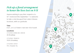 Citizens to Provide Floral Arrangements on 9/11 at Downtown Branches