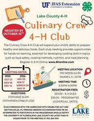 4-H Culinary Crew Club 2025/2026- Register by OCT 10th, 2025!