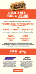 Benefit Night for Tennessee Suicide Prevention Network & Jacob Strong 615 at Buona Murfreesboro