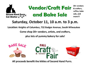 Fall Vendor/Craft Fair and Bake Sale Saturday, October 11, Benefiting Second Hand Purrs