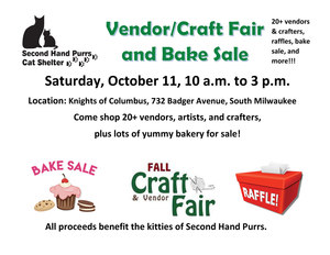 Fall Vendor/Craft Fair and Bake Sale Saturday, October 11, Benefiting Second Hand Purrs