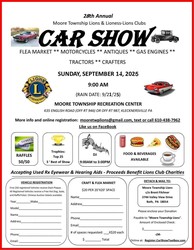 28th Annual Moore Township Lions & Lioness-Lions Clubs CAR SHOW