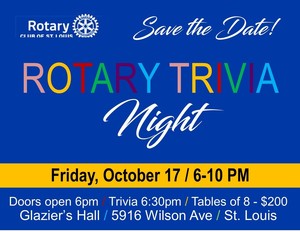 Trivia Night Fundraiser Hosted by Rotary Club of St. Louis Oct 17 at Glazier's Hall