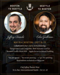 Join InterContinental Boston’s Matria for a Unique Four-Course, Two Chefs, Two Cities, One Table Ex