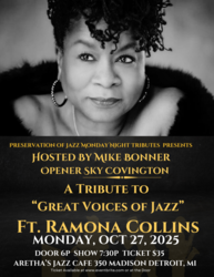 A Tribute to the Great Voices of Jazz featuring Ramona Collins Hosted by Sky Covington & Mike Bonner
