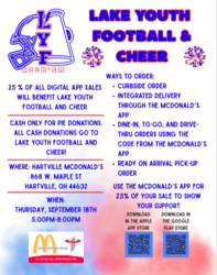 McDonald's Lake Youth Football & Cheer Fundraiser