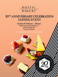 Rustic Bakery 20th Anniversary Celebration Event - October 15th (11 am - 2 pm) at Marin County Mart