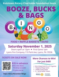 Booze, Buck$ and Bags Bingo hosted by Kutztown Rotary Charitable Foundation