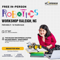 In-Person Free Robotics/Math Workshop for Kids at Raleigh, NC (7-14)