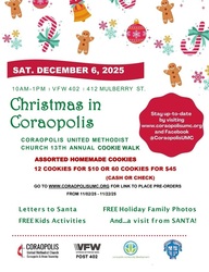 Coropolis United Methodist Church 13th Annual Cookie Walk - Christmas in Coraopolis December 6