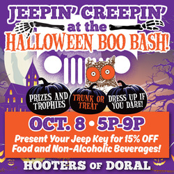 Trunk or Treat Themed Jeep Nights at Doral and Pines South Florida Hooters Locations