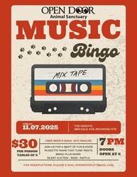 Music Bingo Benefiting the cats and dogs of Open Door Animal Sanctuary