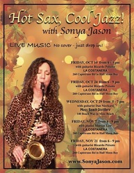 💃🏻🎷🎹 Sonya Jason’s “Latini” Sax & Piano at La Costanera in HMB Harbor on Fri Nov 7 from 6-9pm