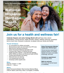 Feria de Salud y Bienestar, en celebración del Mes de la Herencia Hispana,