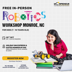 In-Person Free Robotics/Math Workshop for Kids at Monroe, NC (7-14)