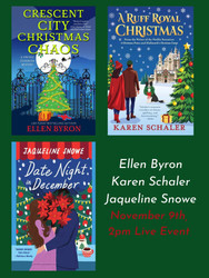 Live Christmas Party with authors Ellen Byron, Karen Schaler and Jacqueline Snowe