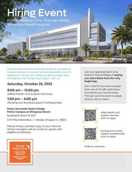Florida Medical Clinic Orlando Health Wiregrass Ranch Hospital Hiring Event